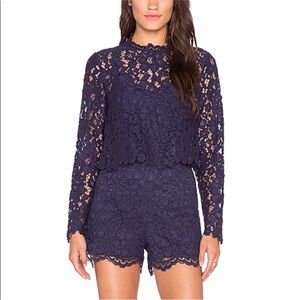 Anthro Saylor Savannah Navy Lace Romper